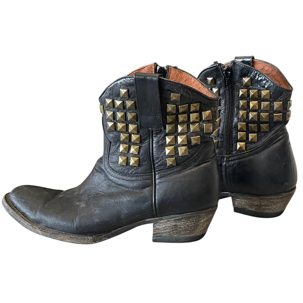 Gameday‎ Black Studded Leather Western Ankle Boots Women's Size 8.5 Cowgirl